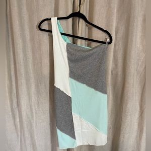 Mint Patchwork one shoulder dress